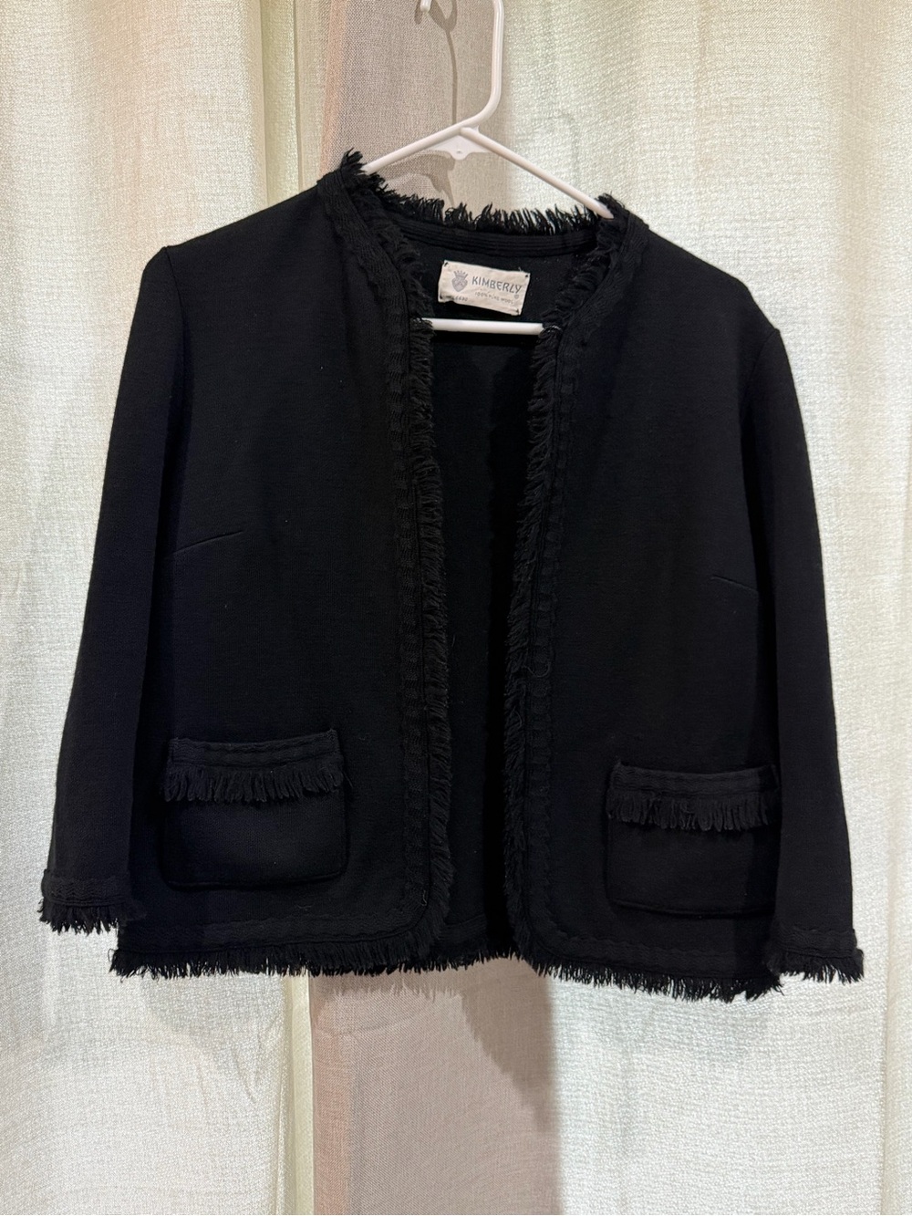 Vintage Kimberly 100 % Wool Black Fringe Jacket Blazer Small